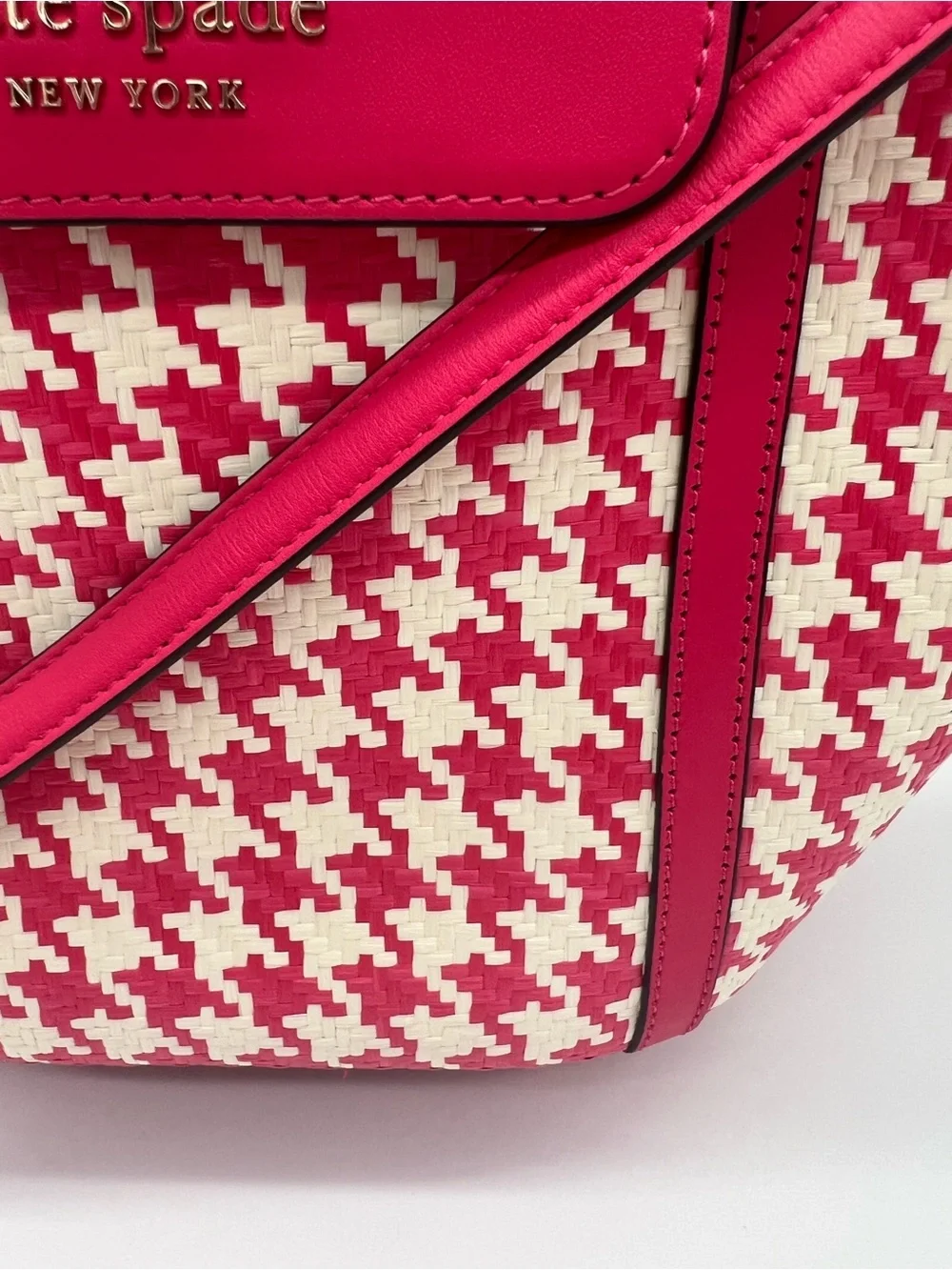 Kate Spade New York Pink & White Woven Straw Crossbody Satchel